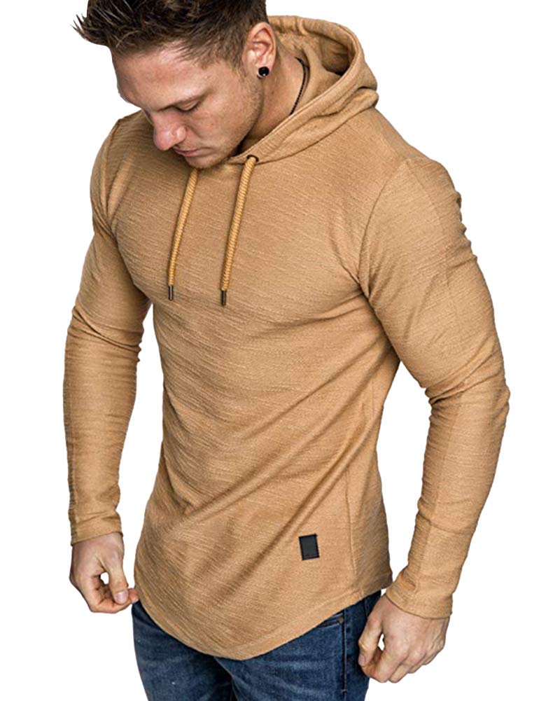 Lexiart Mens Fashion Athletic Hoodies Sport Sweatshirt Solid Color Fleece Pullover Khaki 2XL - Image 1
